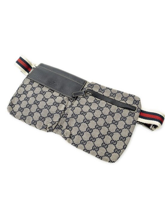 Gucci Handbags - Gucci Waist Pouch Beige Navy Blue GG Canvas
